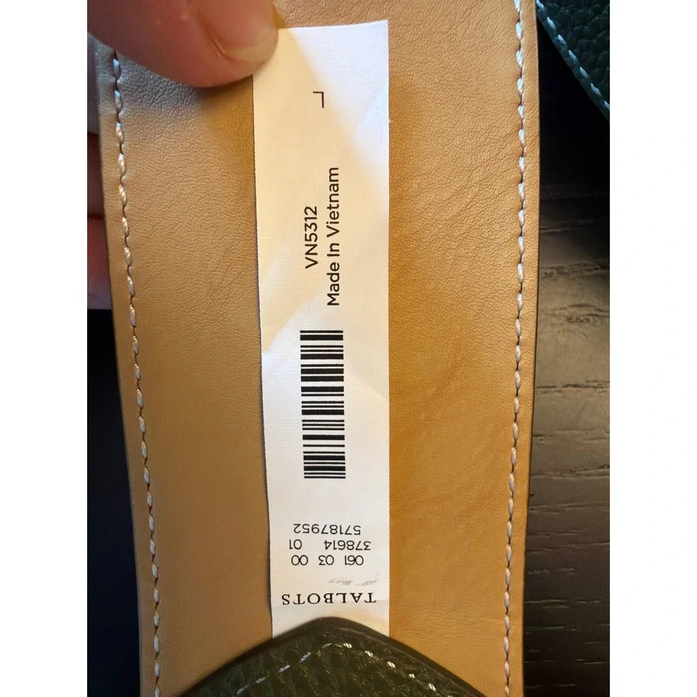 Talbots Belt Green Pebbled Leather Round Buckle VN5312 Wide Contrast Stitch L